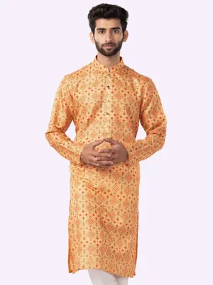 Yellow & Parrot green Cotton Printed Kurta | The Kurta Company