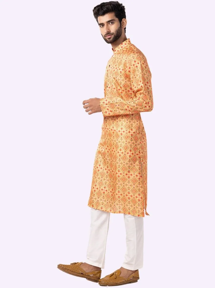 Yellow & Parrot green Cotton Printed Kurta | The Kurta Company
